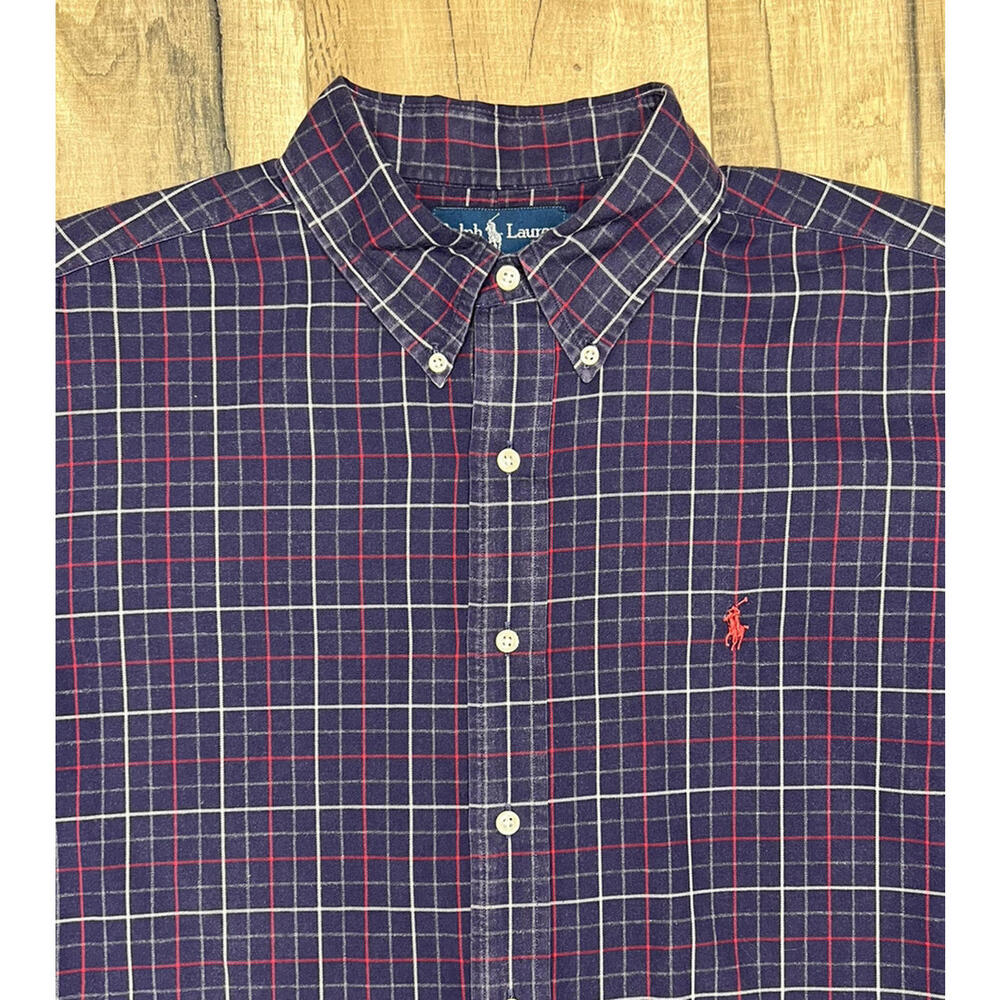 Ralph Lauren Classic Fit Men's Plaid Blue Long Sleeve Shirt Size XL Pony Logo .